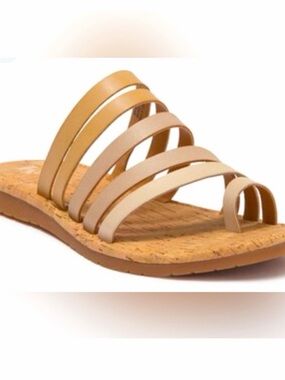 KORK’S Women’s “Clemons” Neutral Multi-Strap Slide Sandal - Tan & Beige | Size 8